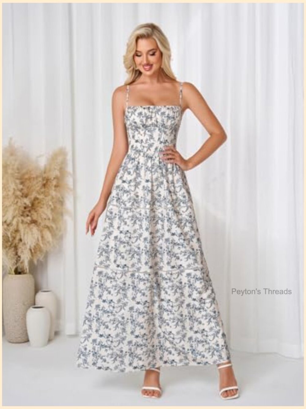 Floral Maxi Corset Dress Spaghetti Strap A Line Smocked Summer Wedding Guest - Picture 2 of 6